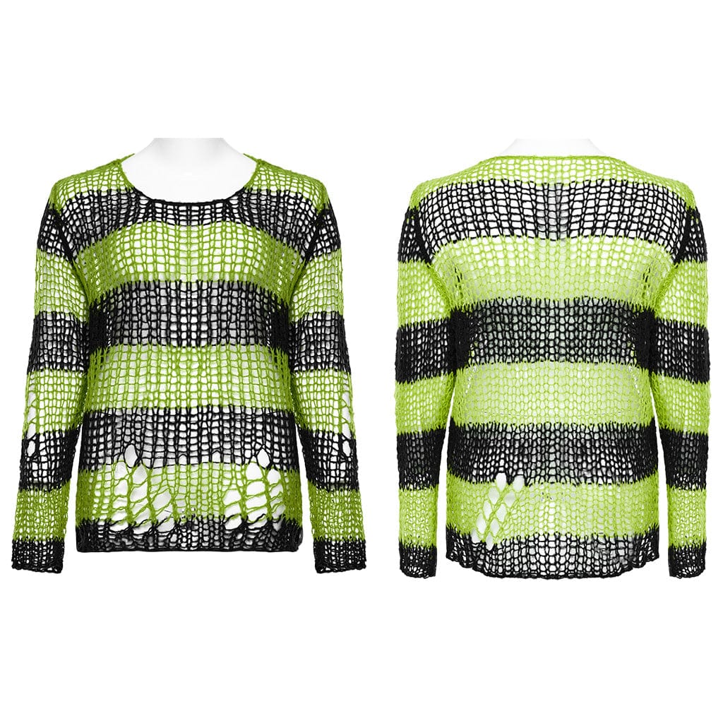 Women's Plus Size Punk Striped Knitted Sweater - Image 19
