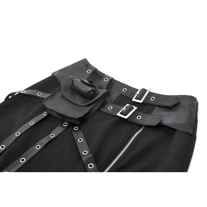 Women's Punk Asymmetric Eyelet Strappy Zip Long Skirt - Image 10