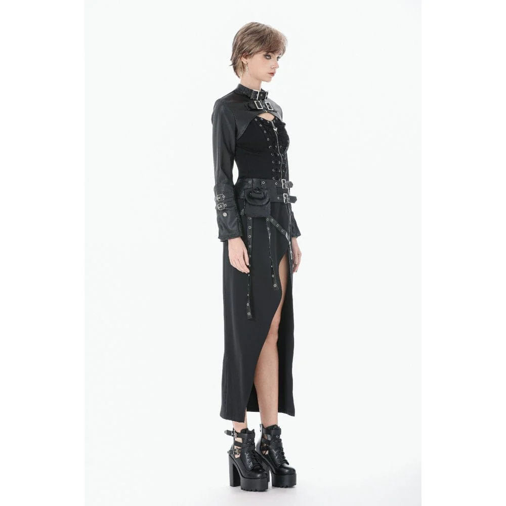 Women's Punk Asymmetric Eyelet Strappy Zip Long Skirt - Image 6
