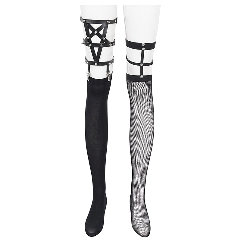 Women's Punk Asymmetrical Studded Socks with Garter - Image 6