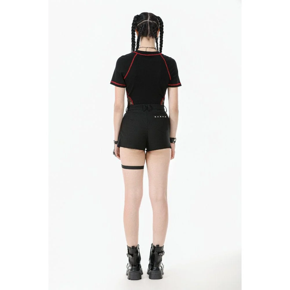 Women's Punk Asymmetry Rivet Shorts with Leg Strap - Image 13
