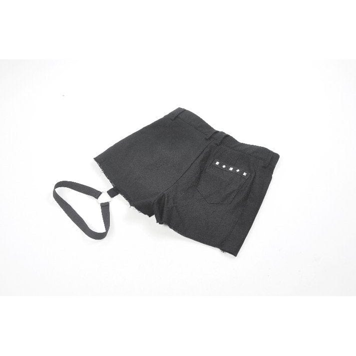 Women's Punk Asymmetry Rivet Shorts with Leg Strap - Image 17
