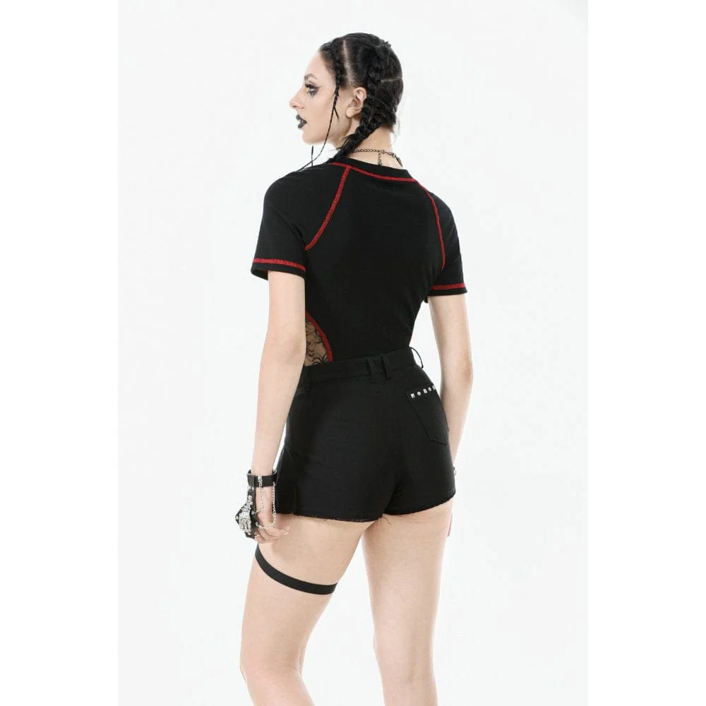 Women's Punk Asymmetry Rivet Shorts with Leg Strap - Image 6