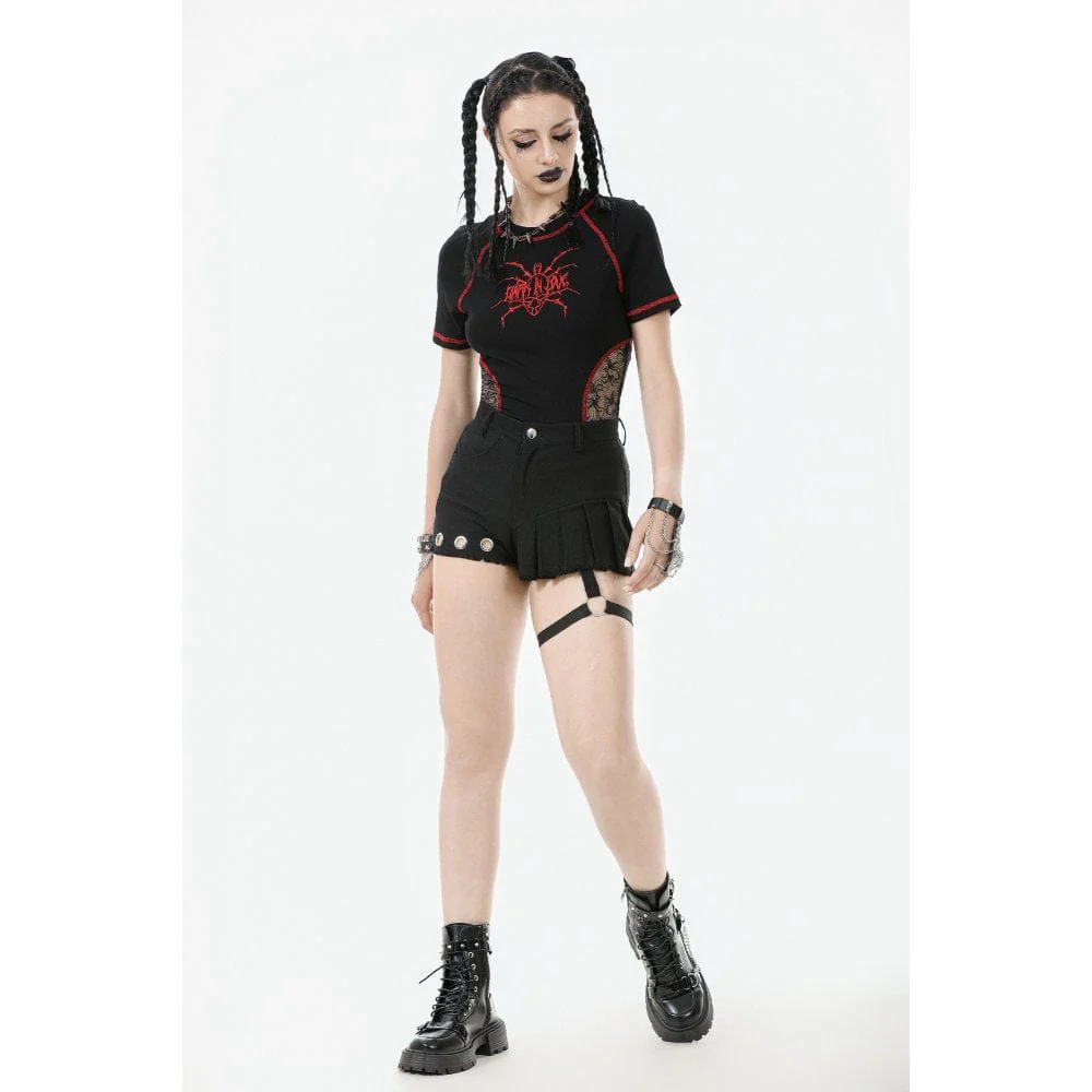 Women's Punk Asymmetry Rivet Shorts with Leg Strap - Image 8