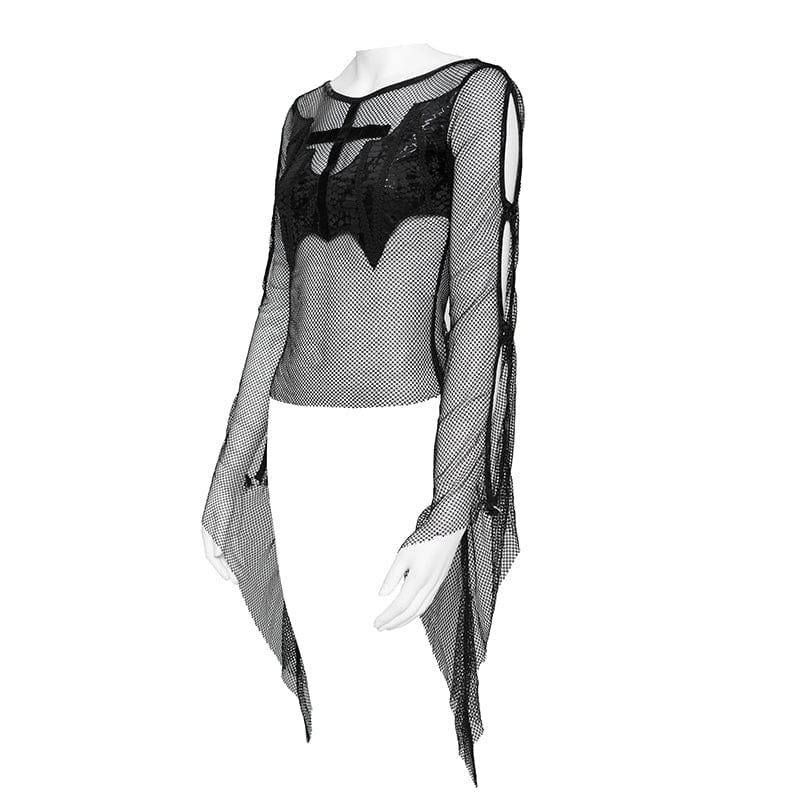 Women's Punk Bat Cross Mesh Top - Image 7