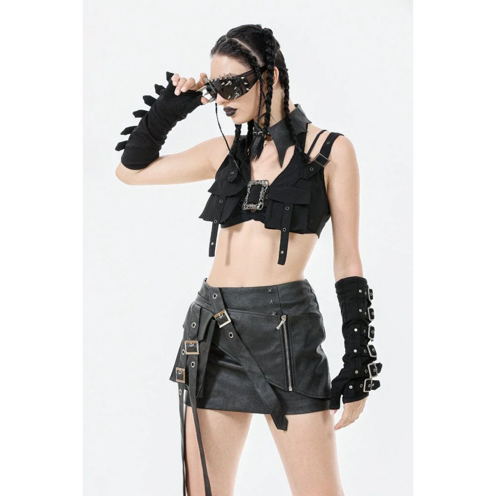 Women's Punk Batwing O-ring Faux Leather Choker - Image 4