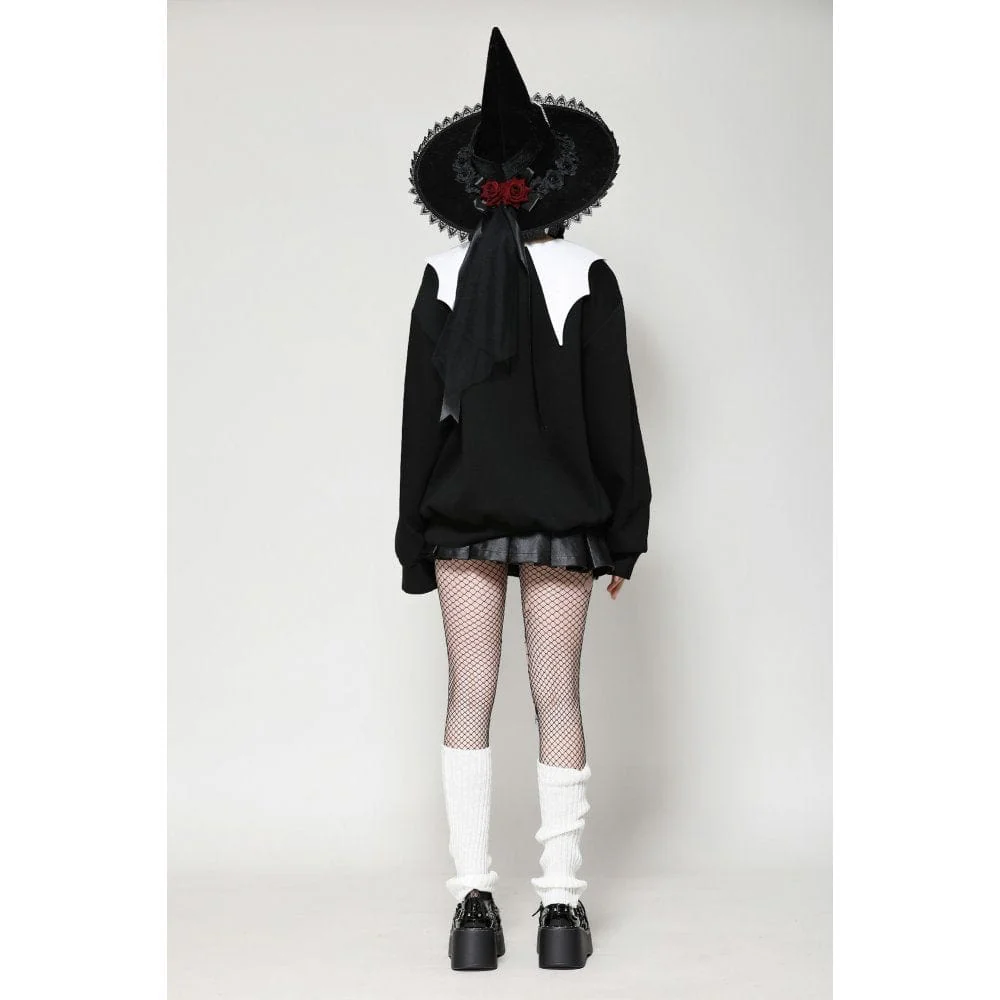 Women's Punk Batwing Sweatshirt Black White - Image 10