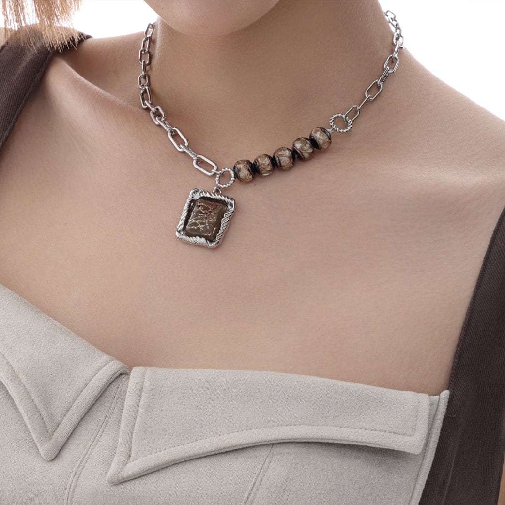 Women's Punk Beaded Rectangle Necklace - Image 4