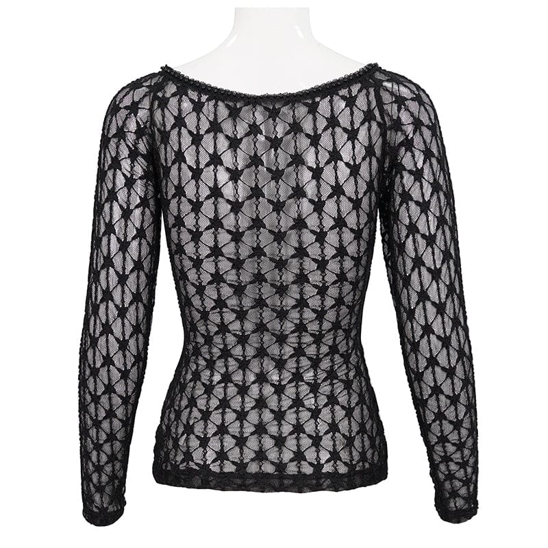 Women's Punk Beaded Sheer Mesh Shirt - Image 7
