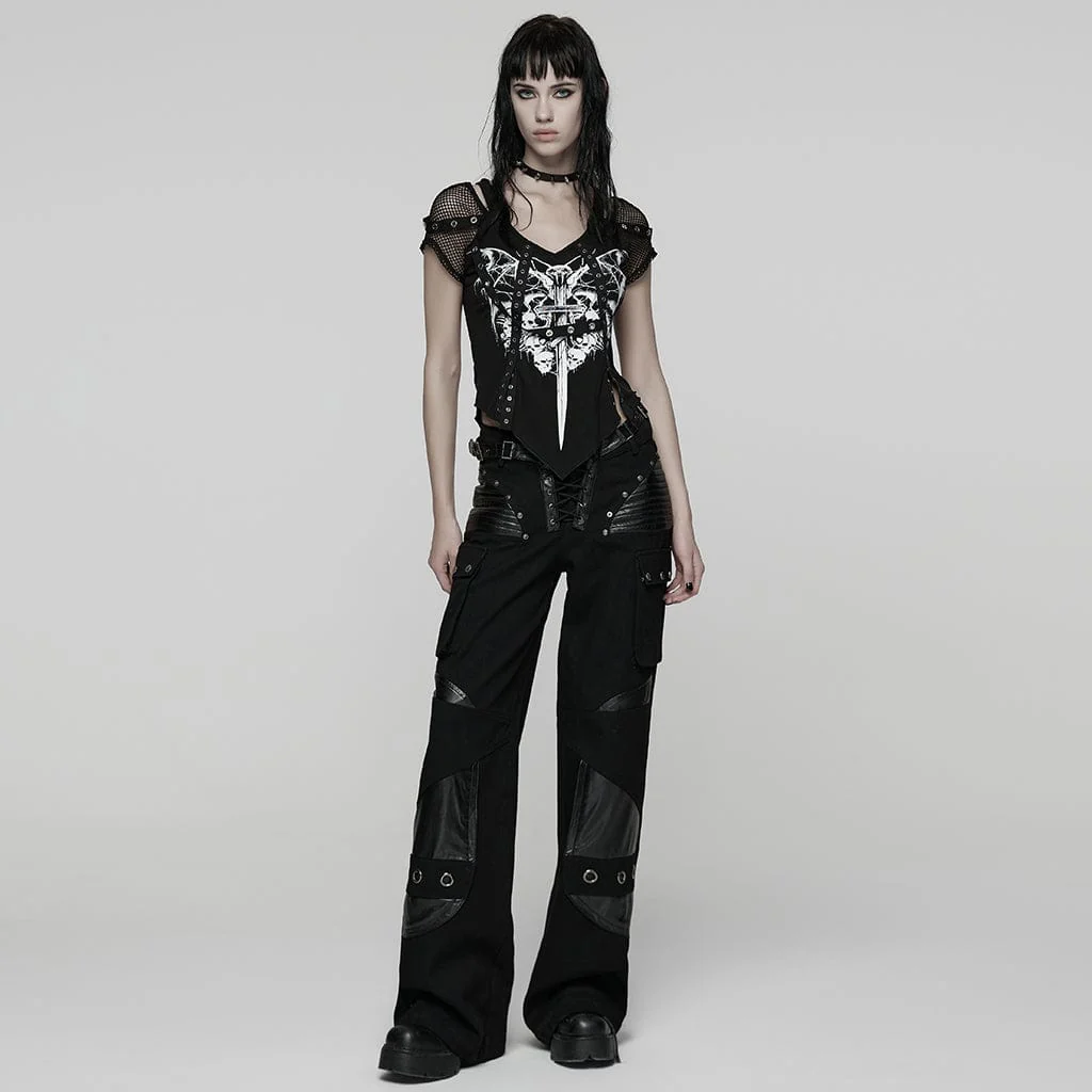 Women's Punk Big Pocket Buckle Strap Lace-up Pants - Image 4