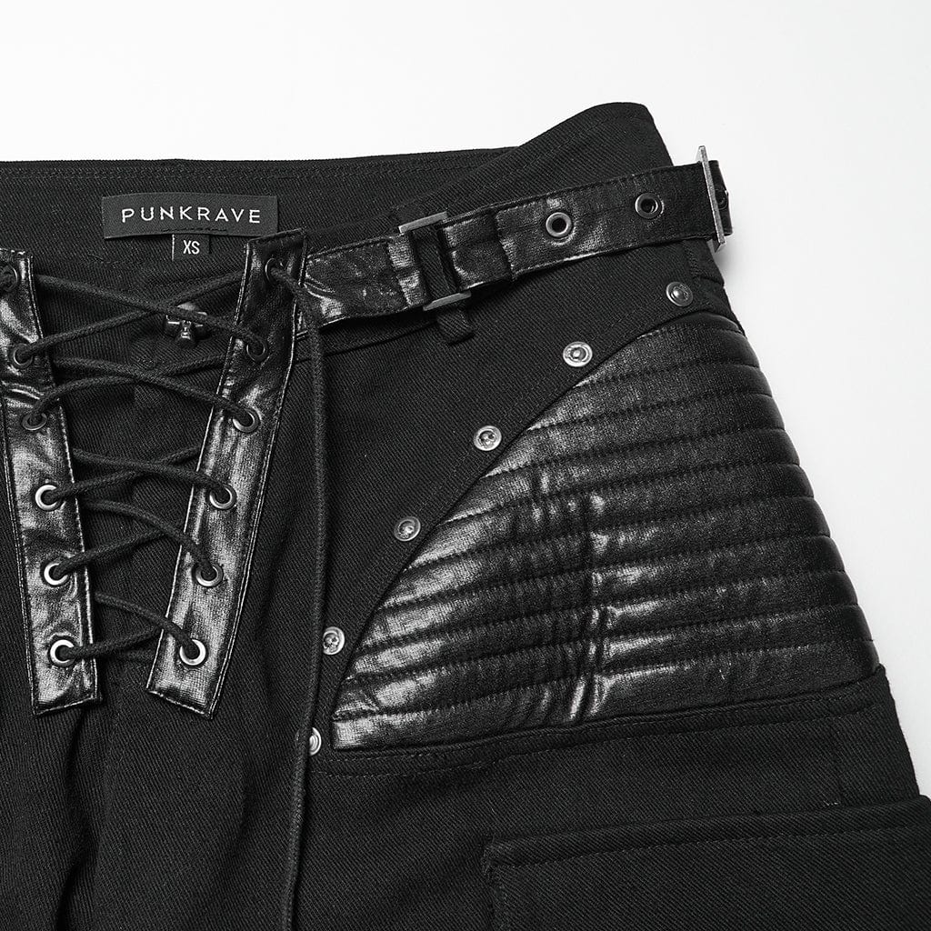 Women's Punk Big Pocket Buckle Strap Lace-up Pants - Image 6