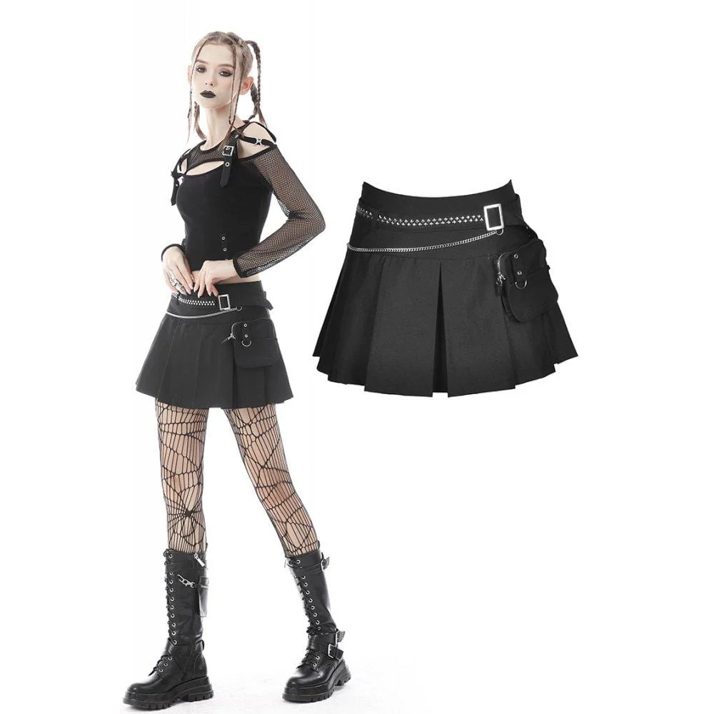 Women's Punk Big-pocket Pleated Skirt with Belt