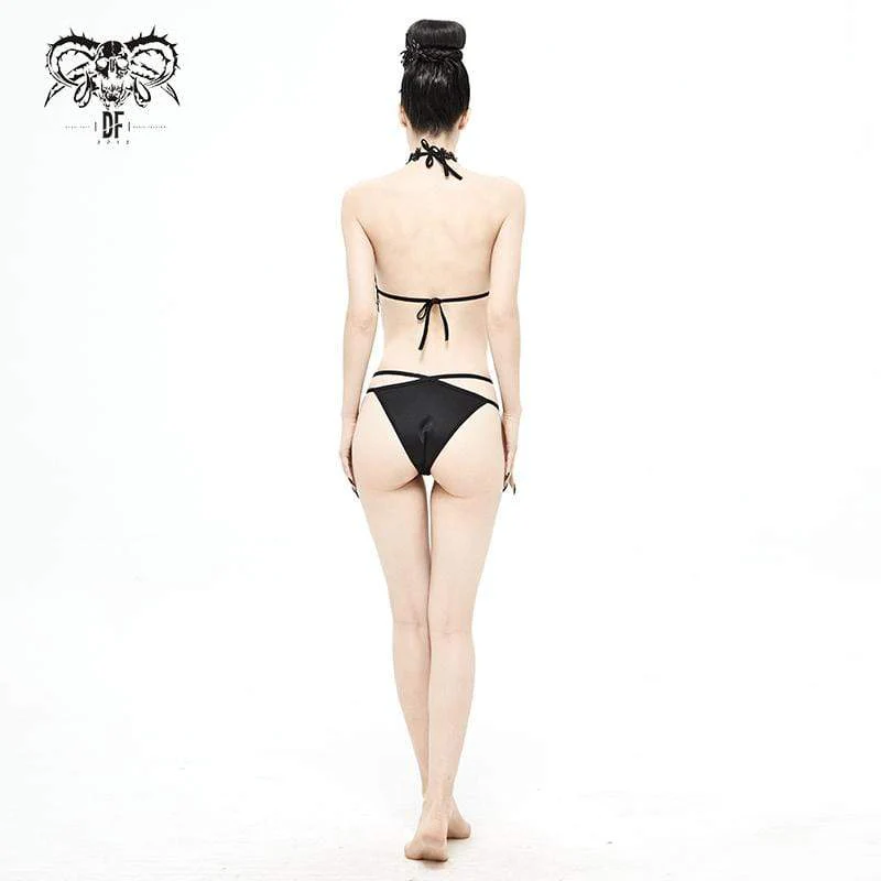 Women's Punk Black Triangle Lace Bikini - Image 5