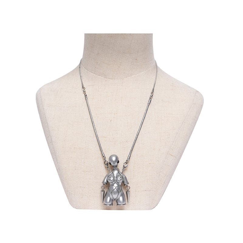 Women's Punk Bound Weird Sci-fi Alien Necklace Silver Gray - Image 5