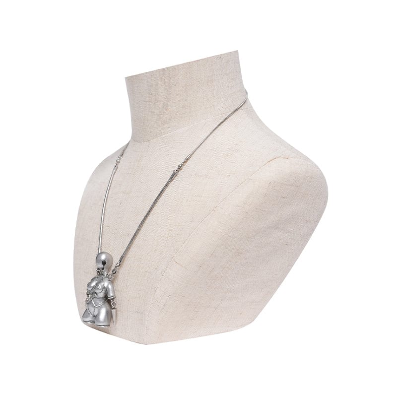 Women's Punk Bound Weird Sci-fi Alien Necklace Silver Gray - Image 6