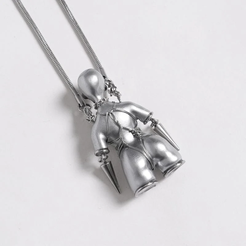 Women's Punk Bound Weird Sci-fi Alien Necklace Silver Gray - Image 9