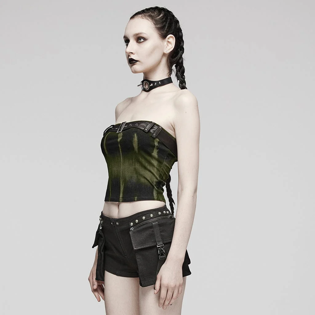 Women's Punk Buckle Eyelet Bustier Black-green - Image 2