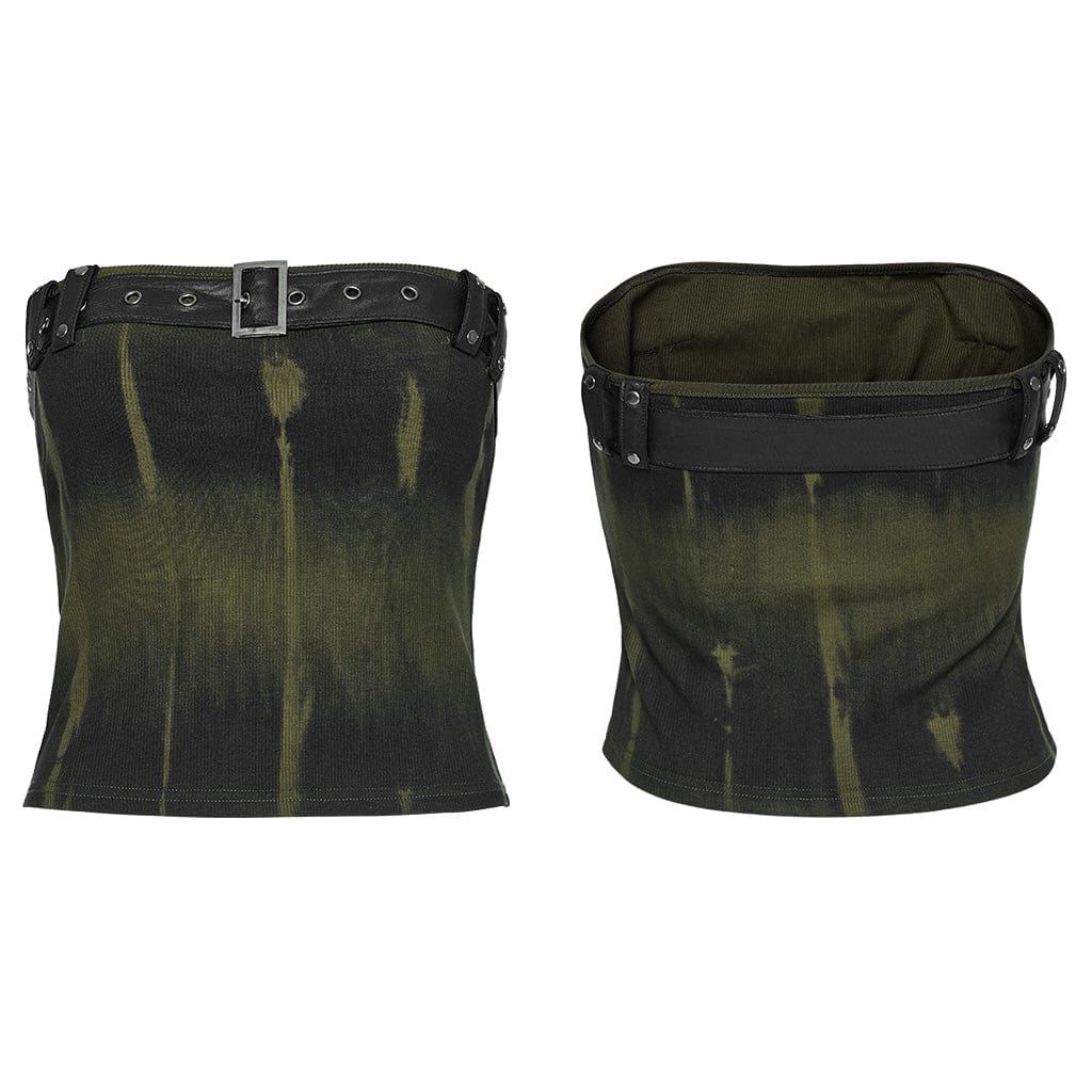Women's Punk Buckle Eyelet Bustier Black-green - Image 5