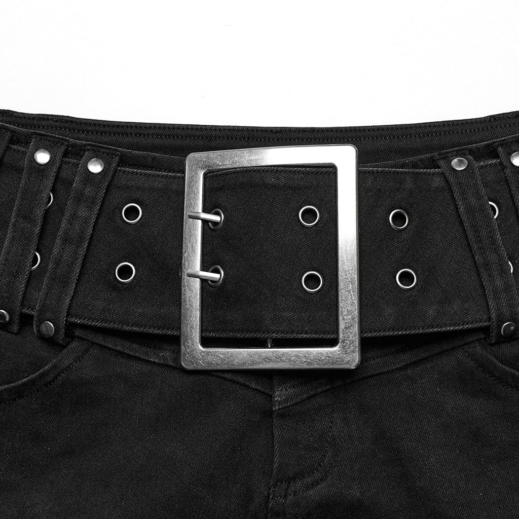 Women's Punk Buckle Eyelets Denim Shorts - Image 6