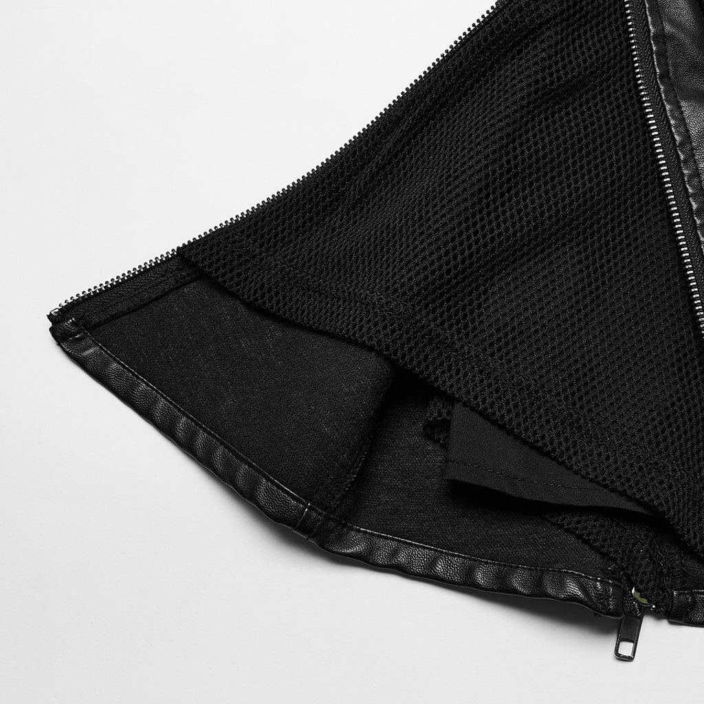 Women's Punk Buckle Faux Leather A-line Short Skirt - Image 9