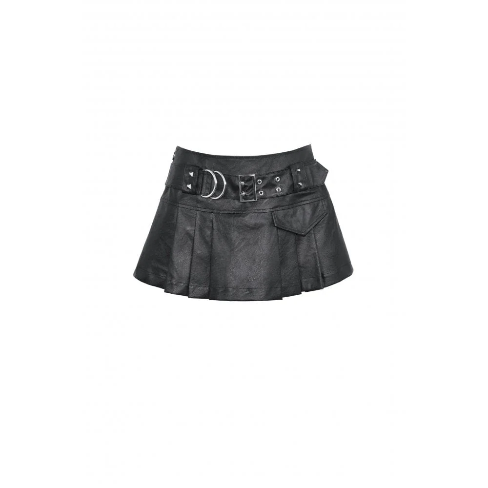Women's Punk Buckle Faux Leather Pleated Skirt - Image 10