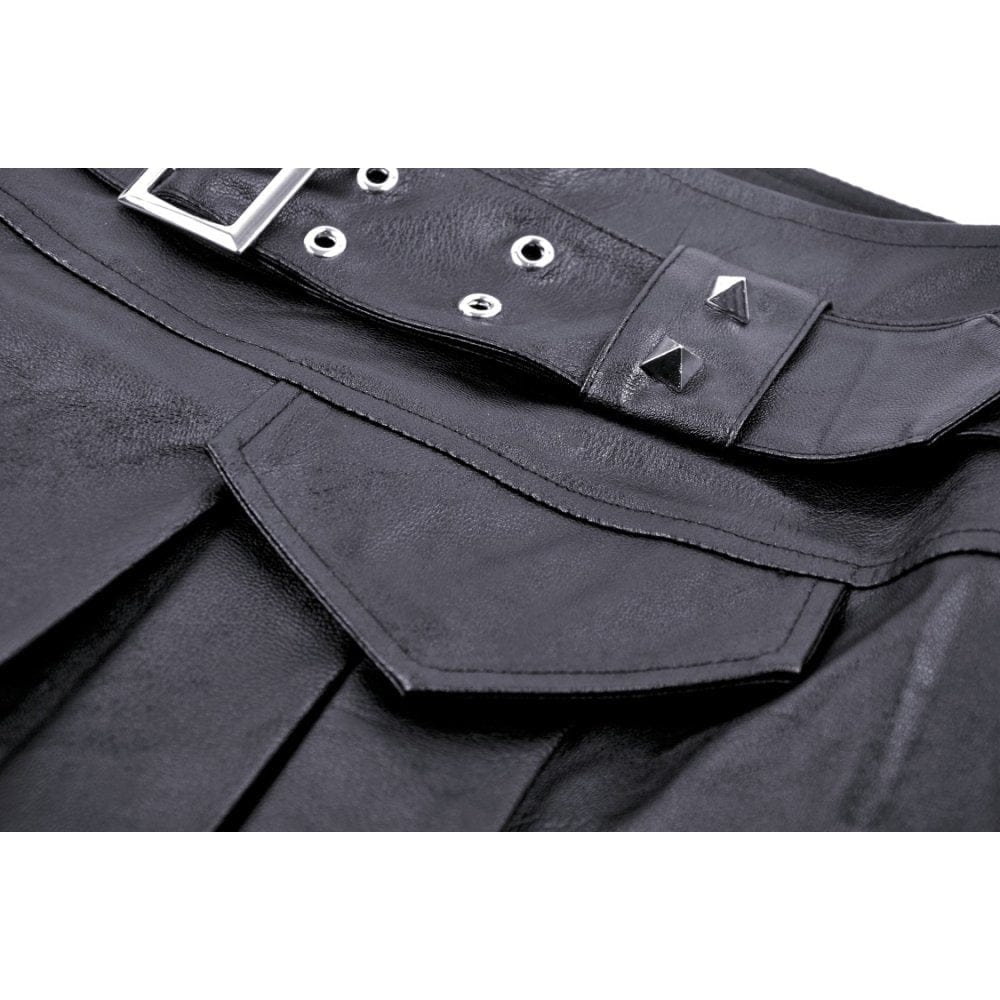 Women's Punk Buckle Faux Leather Pleated Skirt - Image 12