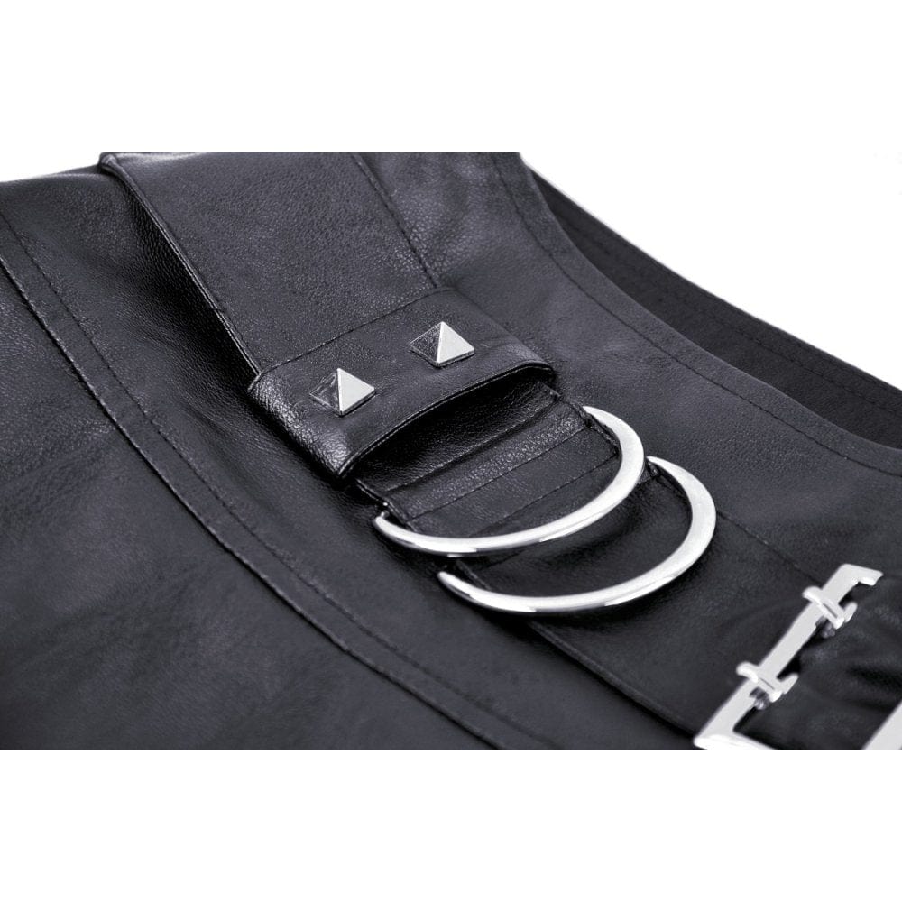 Women's Punk Buckle Faux Leather Pleated Skirt - Image 13