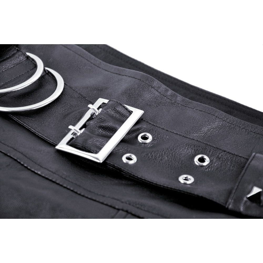 Women's Punk Buckle Faux Leather Pleated Skirt - Image 14