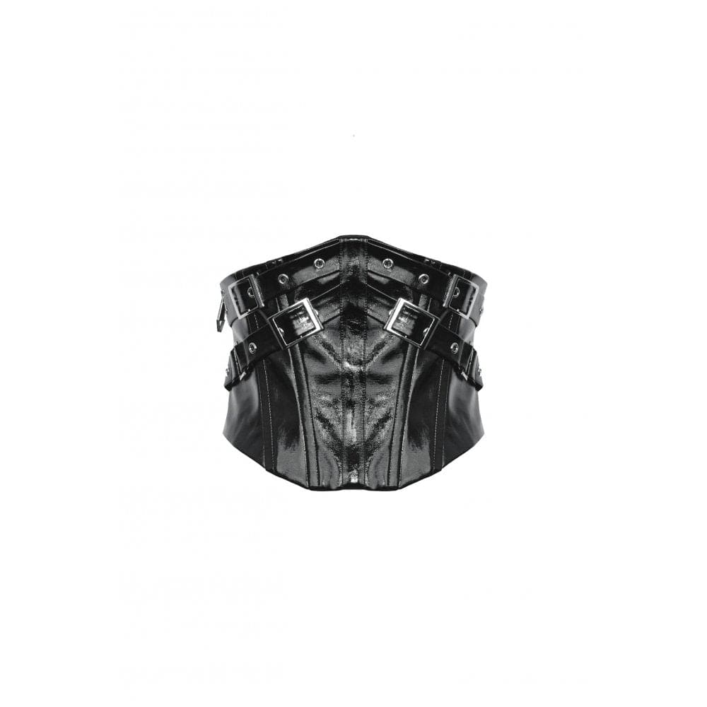 Women's Punk Buckle Patent Leather Underbust Corset - Image 12
