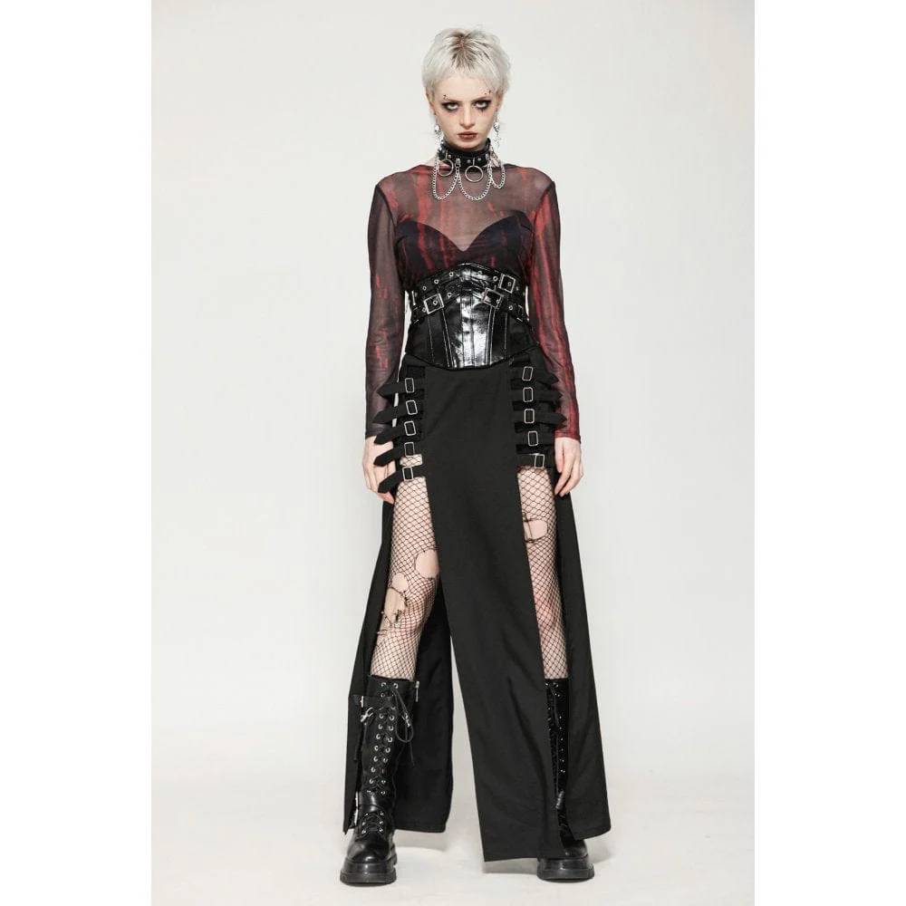 Women's Punk Buckle Patent Leather Underbust Corset - Image 3