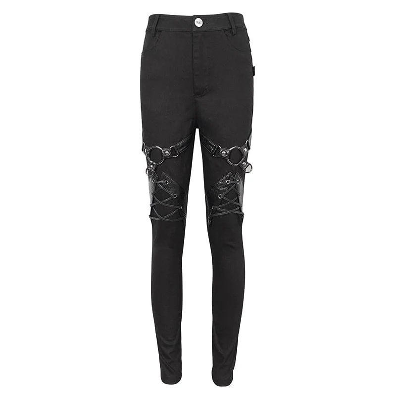 Women's Punk Buckle Splice Skinny Pants - Image 6