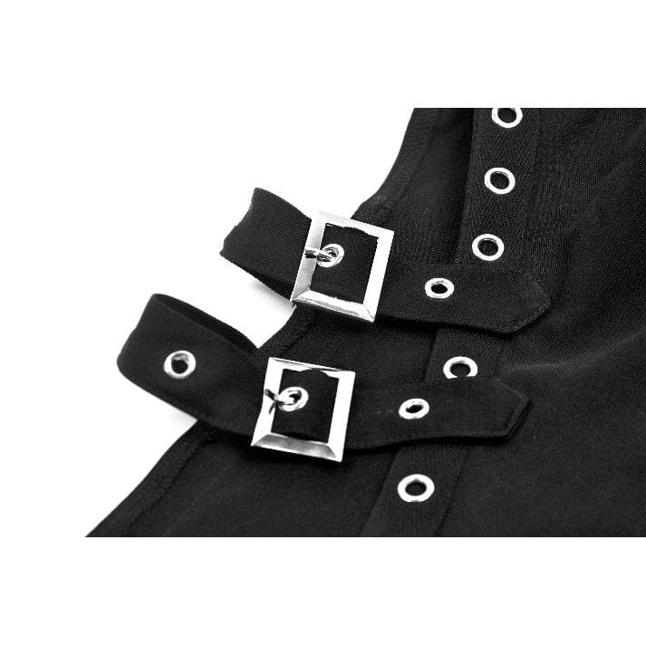 Women's Punk Buckle Strap Eyelet High-slit Midi Skirt with Detachable Pocket - Image 14
