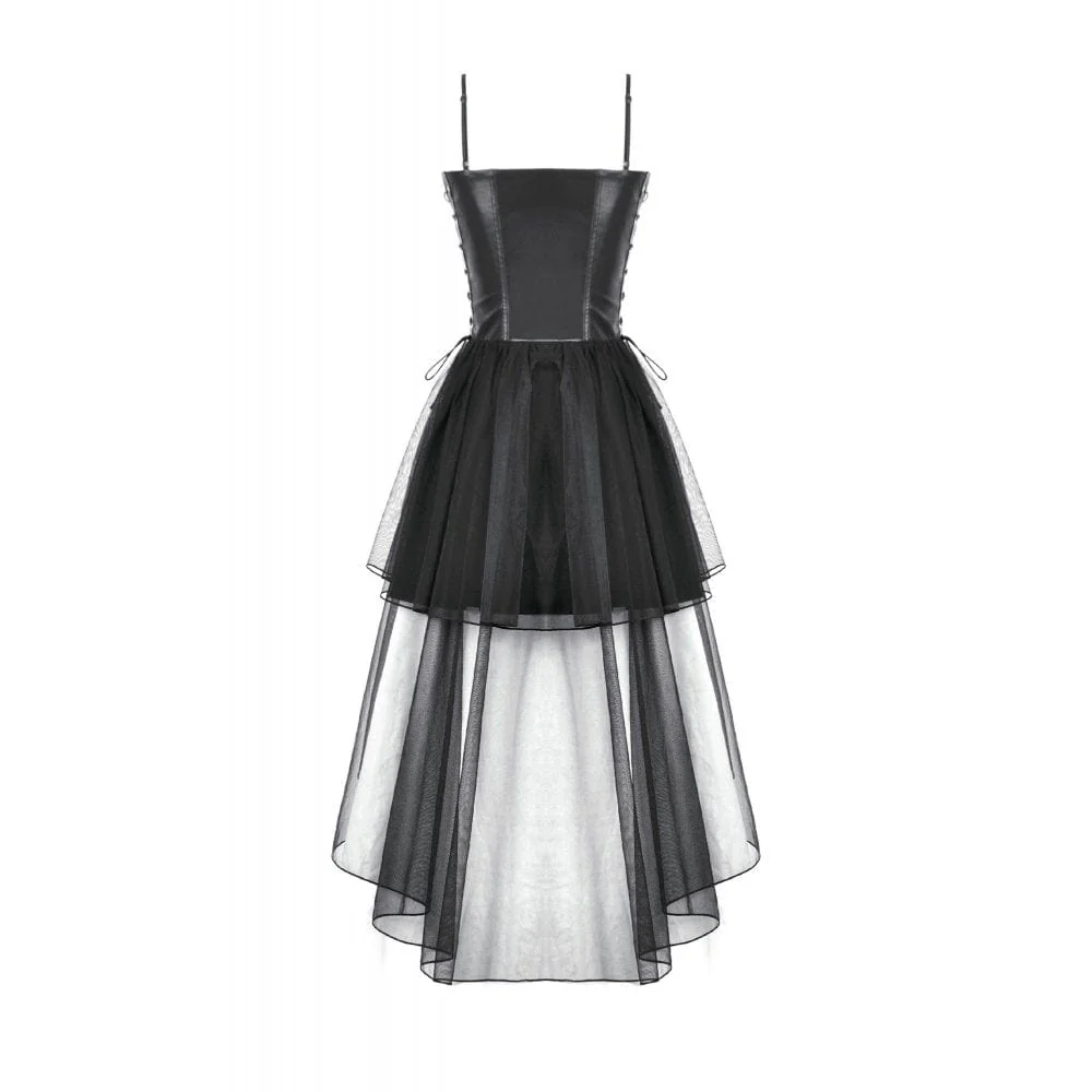 Women's Punk Buckle Strap Lace-up Mesh Splice Slip Dress - Image 13