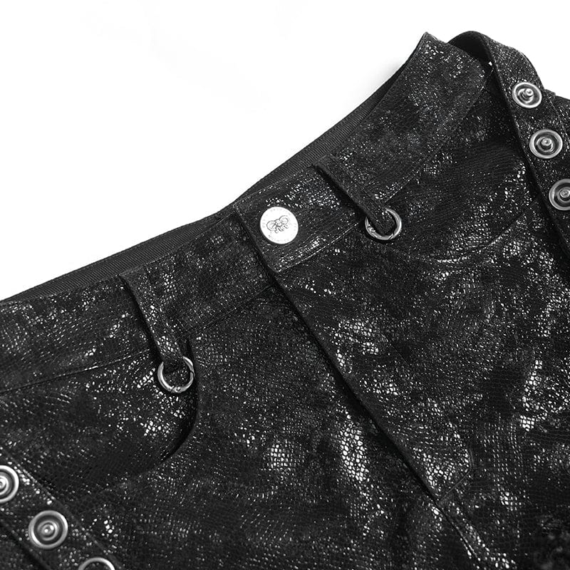 Women's Punk Buckle Strap Plush Splice Shorts - Image 10