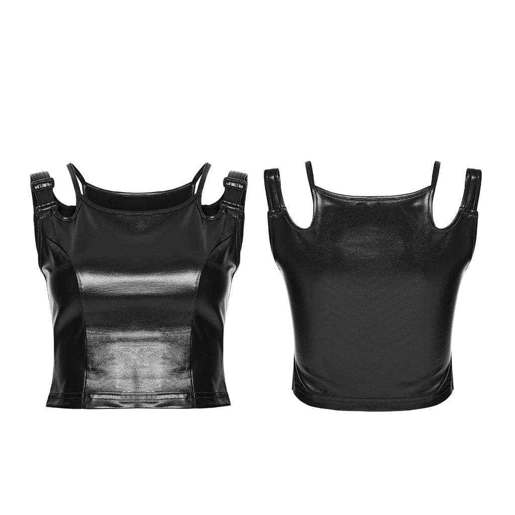 Women's Punk Buckle Strap Square Neck Tank Top - Image 5