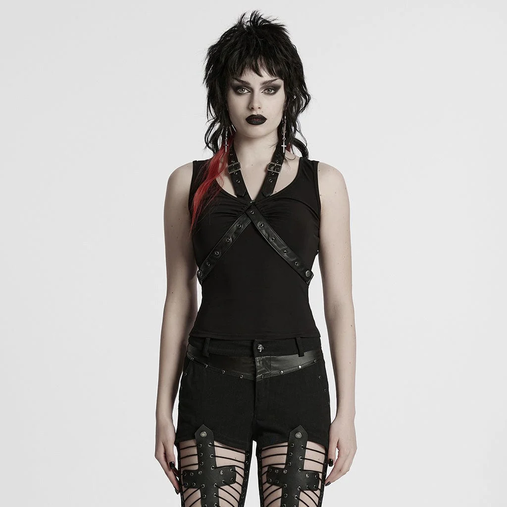 Women's Punk Buckle Strap Tank Top