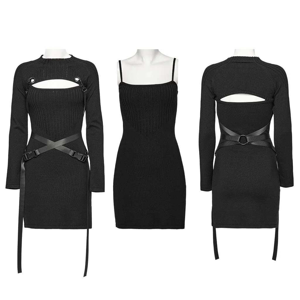 Women's Punk Buckle Two-piece Knitted Music Festival Dress - Image 5