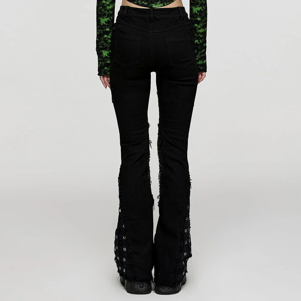 Women's Punk Buckle Unedged Flared Pants - Image 3