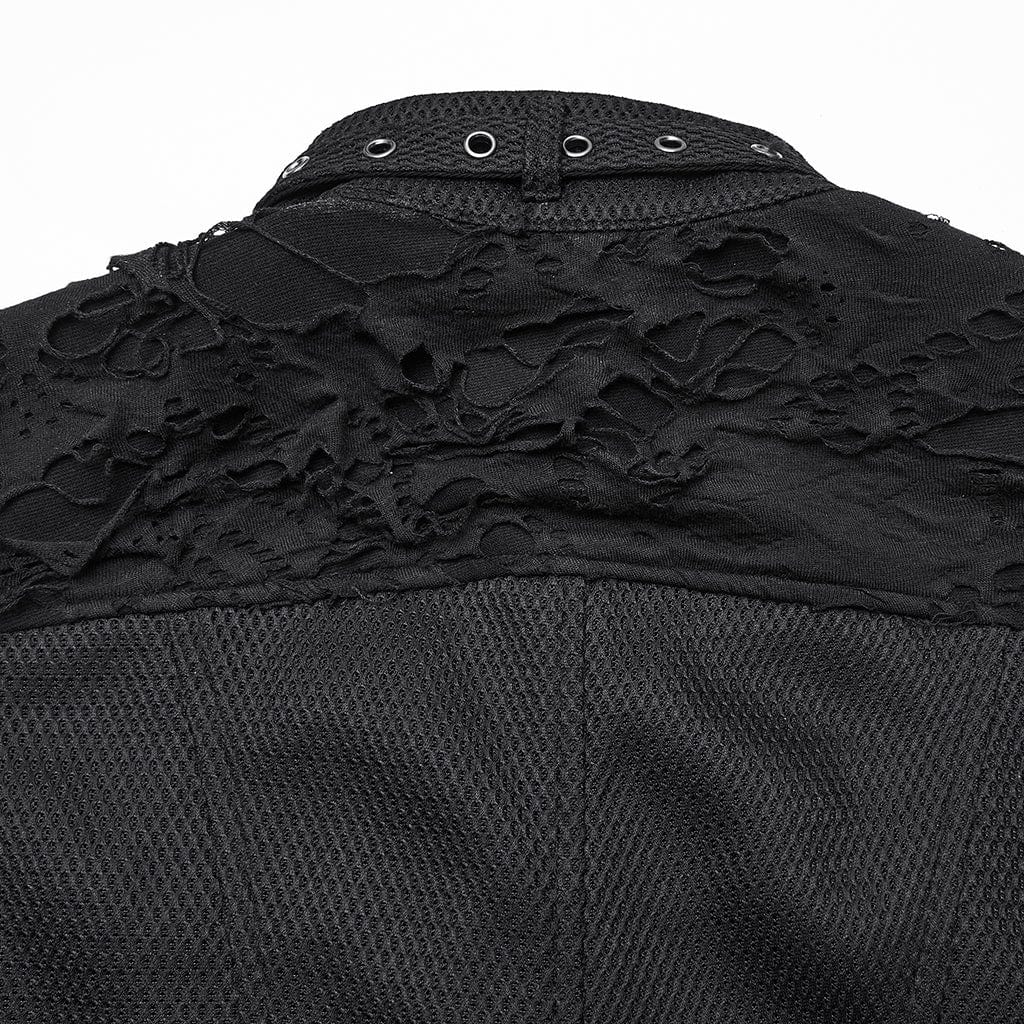 Women's Punk Buckle-up Collar Ripped Short Vest - Image 9