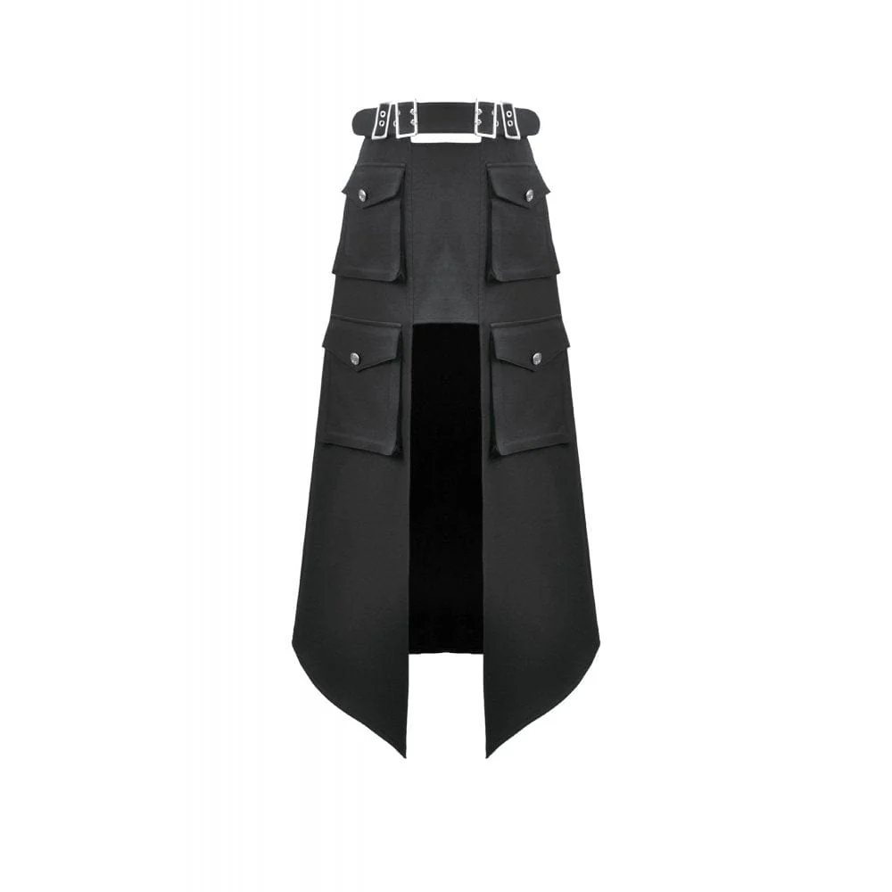Women's Punk Buckle-up Multi-pocketed Cutout Long Skirt - Image 8