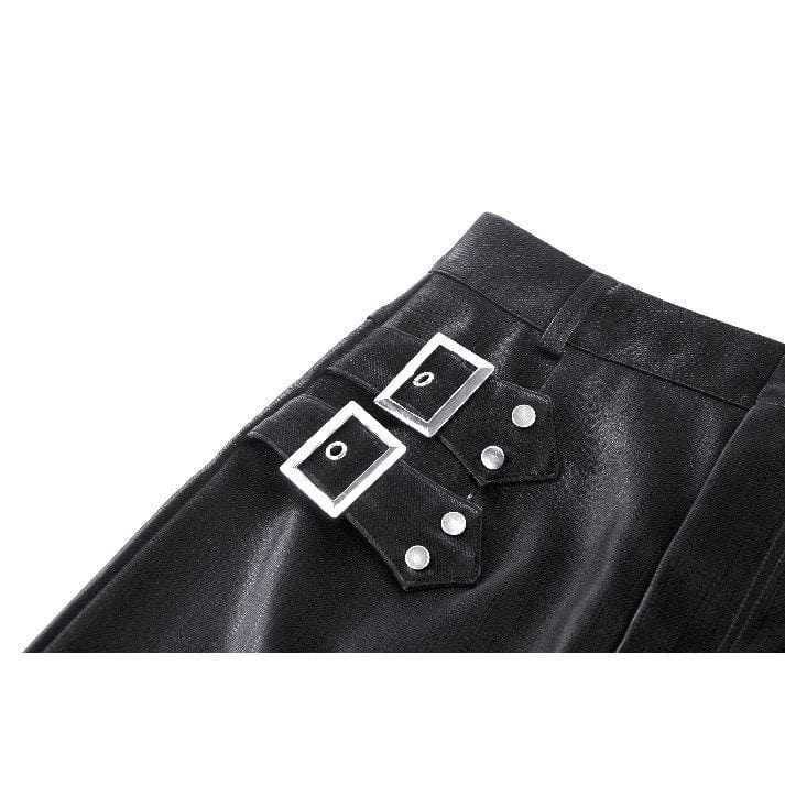 Women's Punk Buckle-up Side Slit Irregular Hem Skirt - Image 15