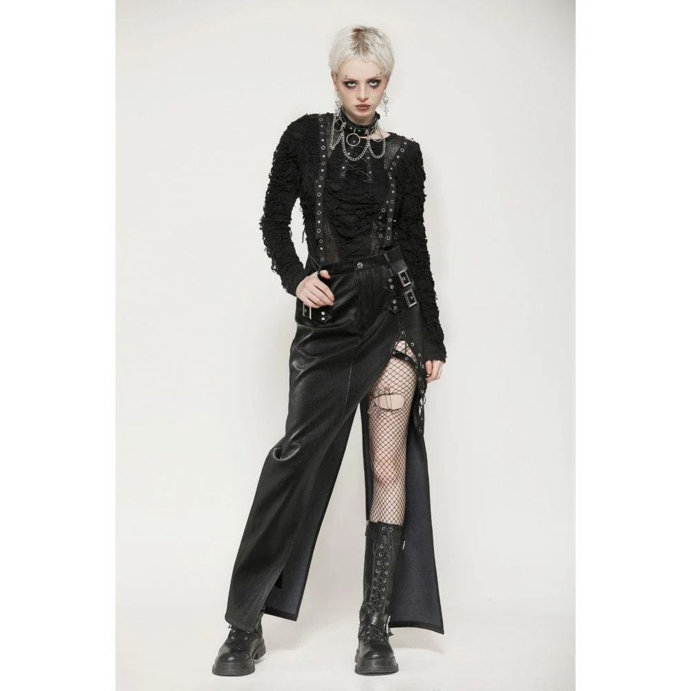 Women's Punk Buckle-up Side Slit Irregular Hem Skirt - Image 6