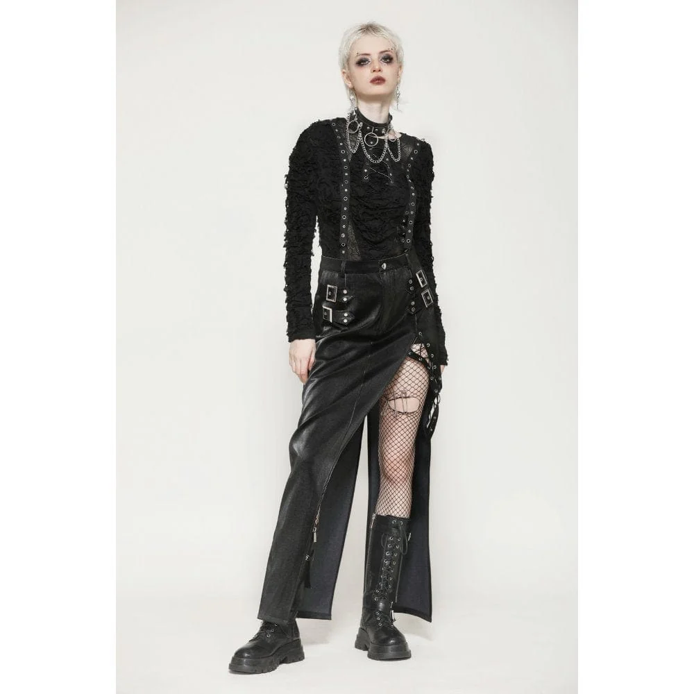 Women's Punk Buckle-up Side Slit Irregular Hem Skirt - Image 7