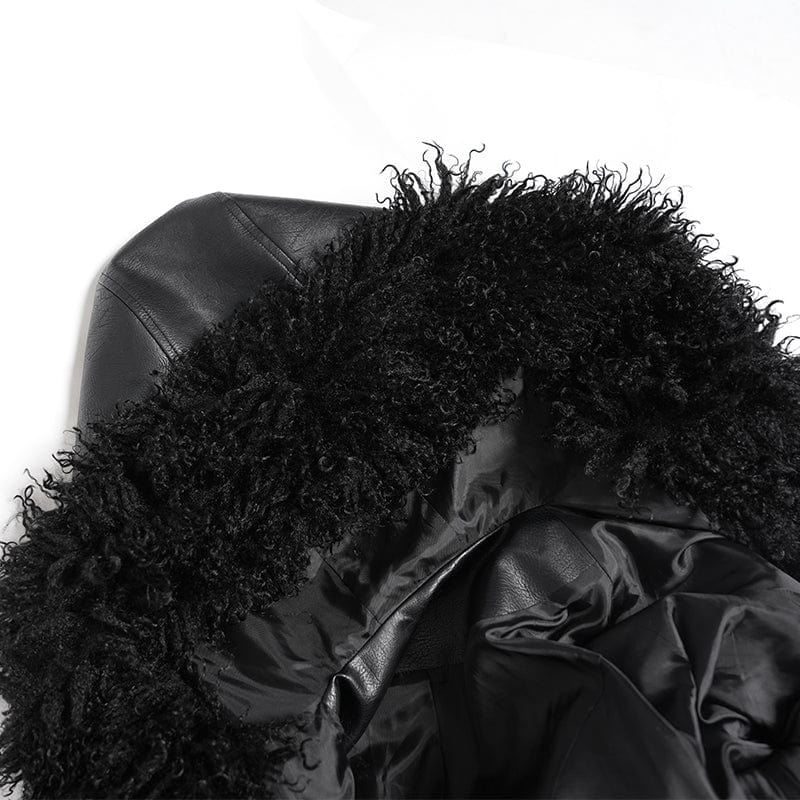 Women's Punk Buckle-up Strap Plush Splice Coat - Image 11
