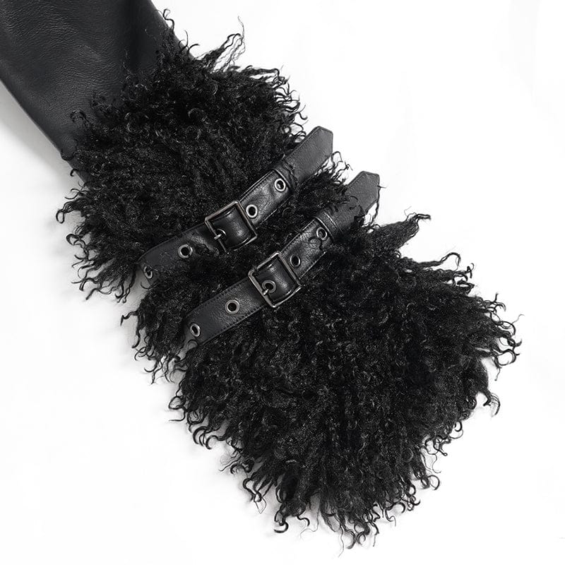Women's Punk Buckle-up Strap Plush Splice Coat - Image 12