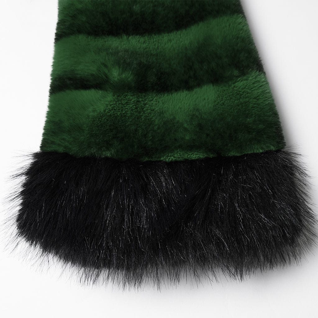 Women's Punk Buckle-up Strap Stand Collar Faux Fur Short Cape Green - Image 7