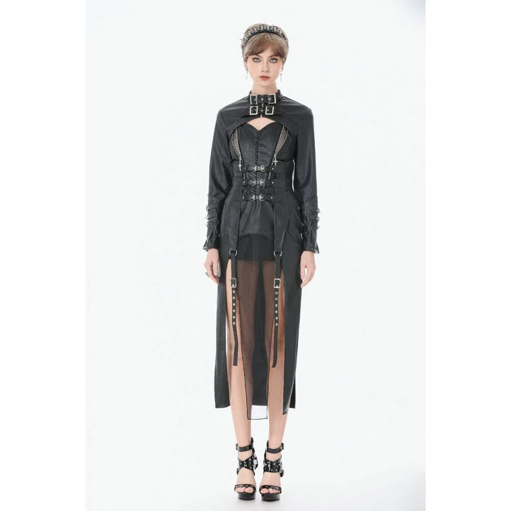Women's Punk Buckle-up Strap Zip Cape - Image 6