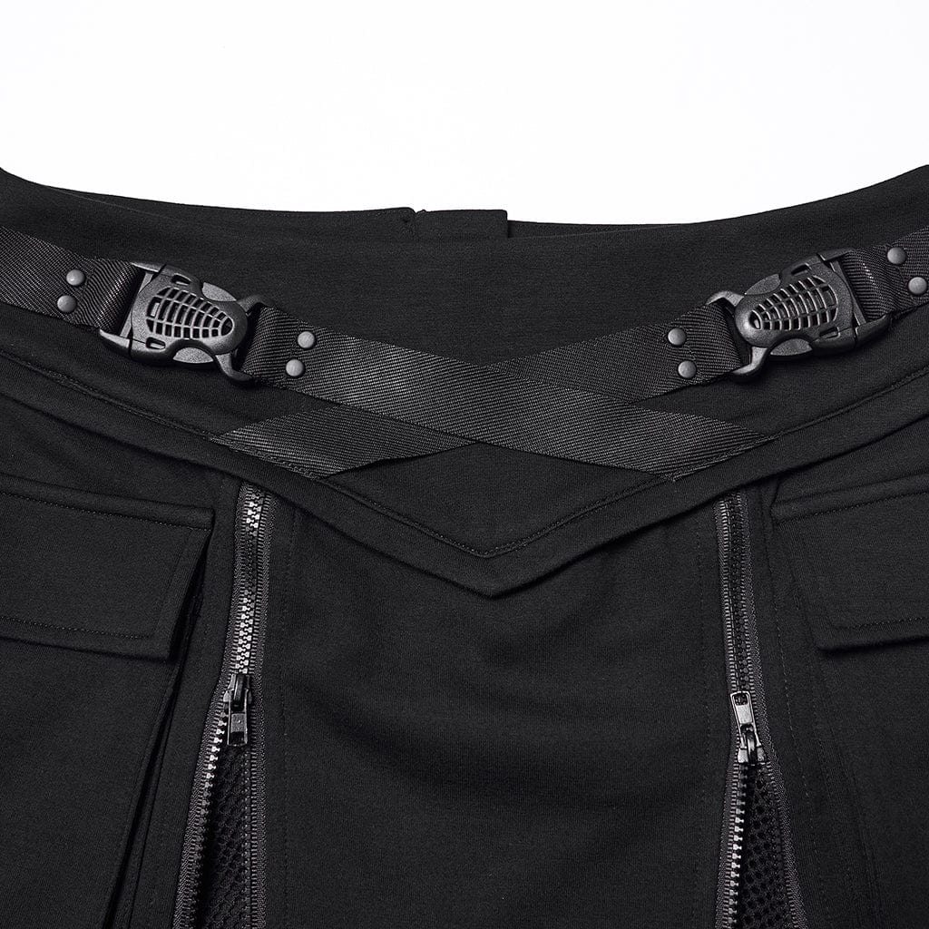 Women's Punk Buckle-up Zip Big Pockets Techwear Skirt - Image 6