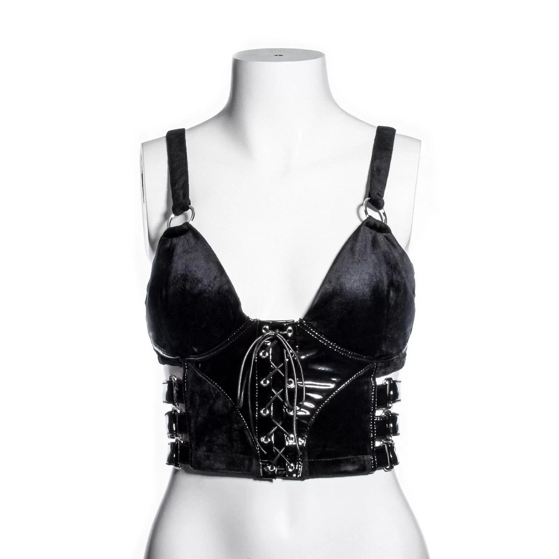 Women's Punk Buckle Velvet Splice Faux Leather Vest - Image 6