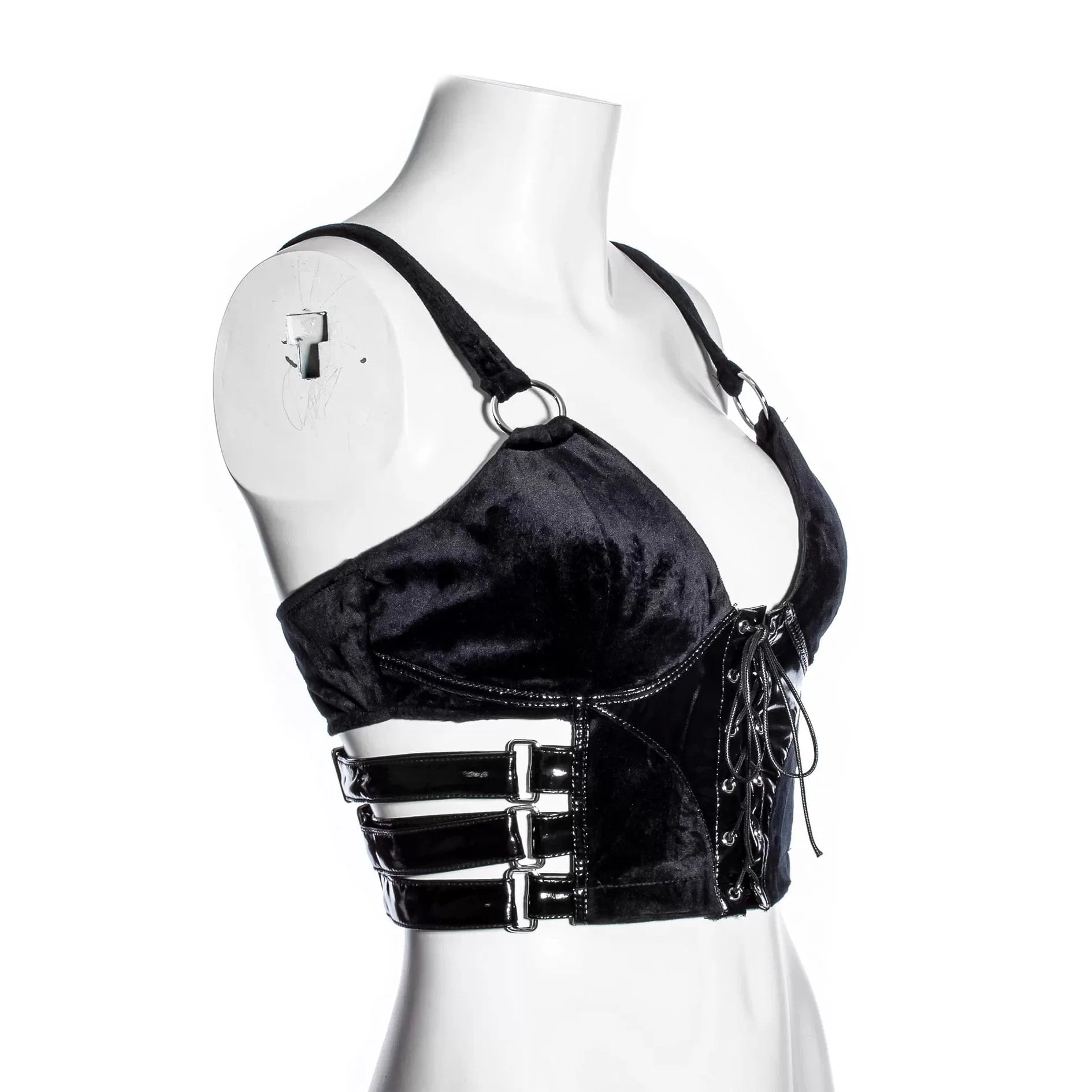 Women's Punk Buckle Velvet Splice Faux Leather Vest - Image 7